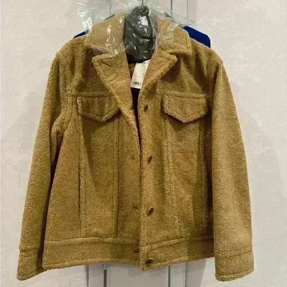 NWT VINCE faux shearling jacket in caramel Sz L - Picture 8 of 8